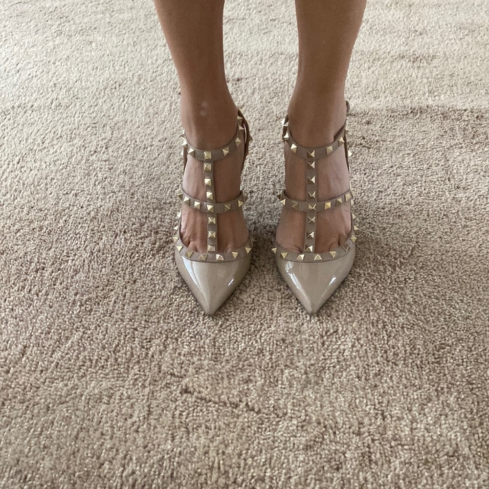 Valentino Rock Stud Heels, Nude, gold spikes